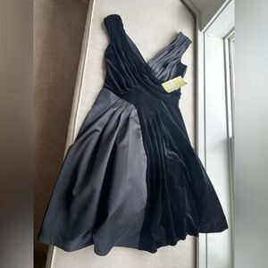 TADASHI Women's Elegant Black Velvet Satin Pleated Dress Size 10
Retail $345